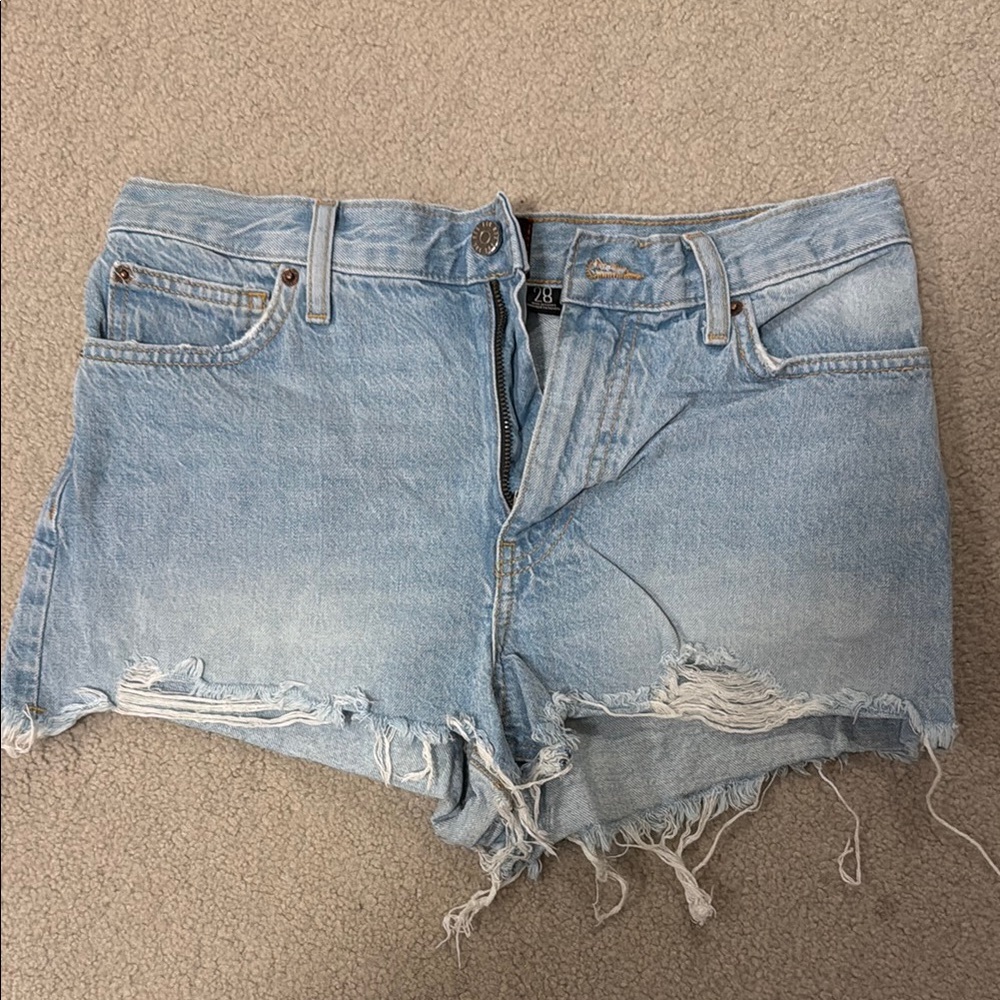 Light Blue Distressed Denim Shorts